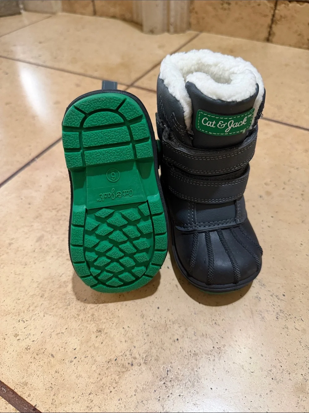 Cat & Jack Gray and Green Kids Waterproof Winter Boots